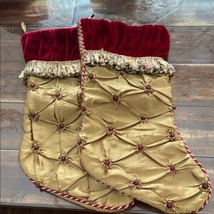 Elegant Gold and Red Holiday Decor Stocking